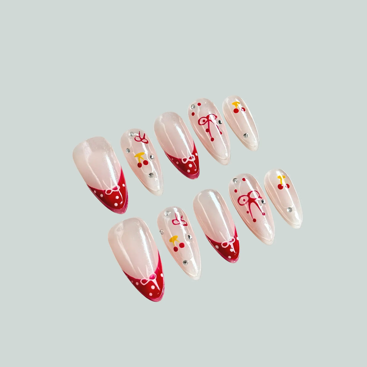 Cherry Bow French Glowi Nails