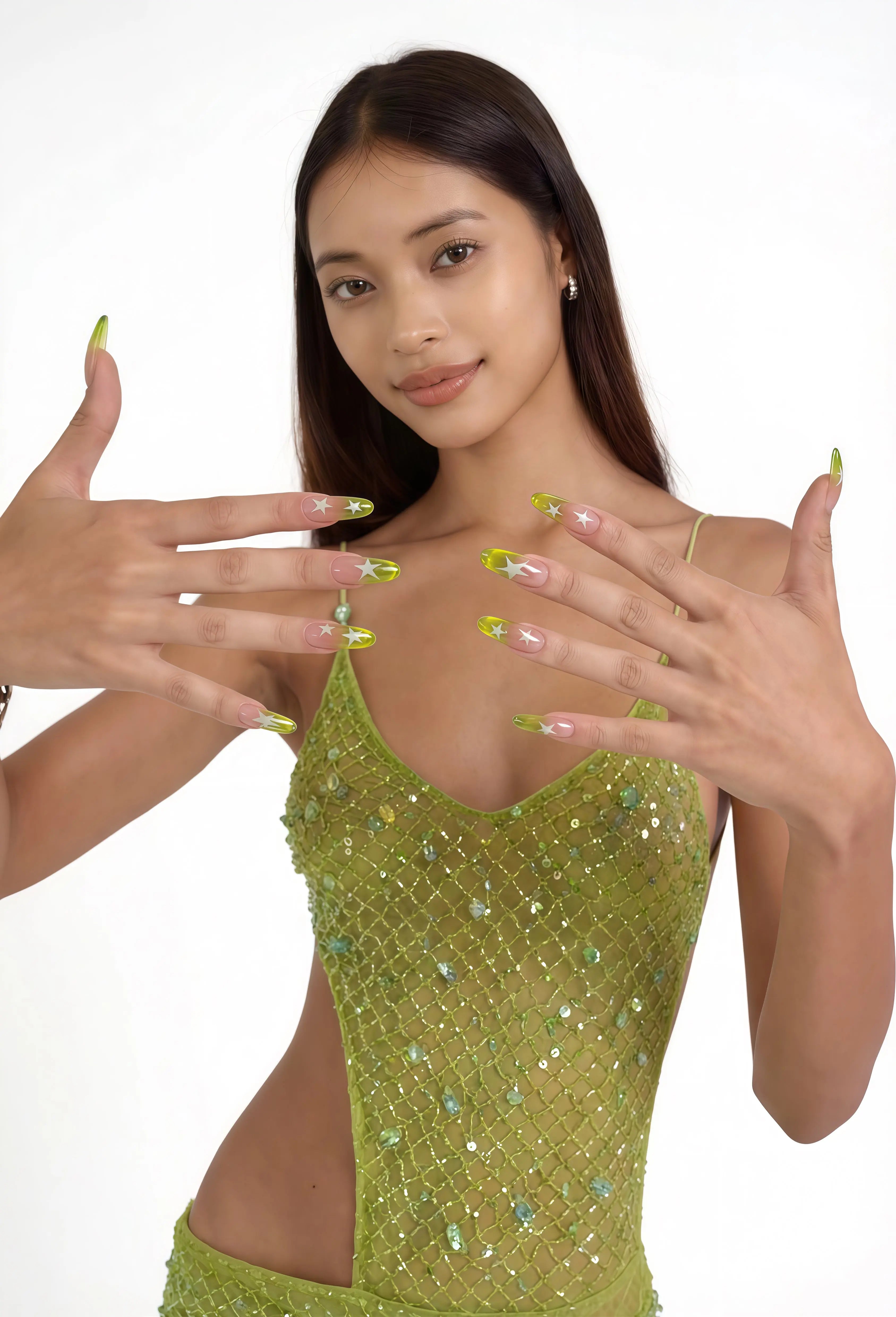 Olive Starfall Glowi Nails